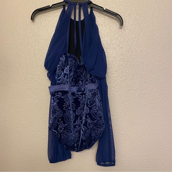 WEISSMAN Dance costume blue poet sleeve velvet burnout Heathens 10861 MC 10/12 - Picture 3 of 9